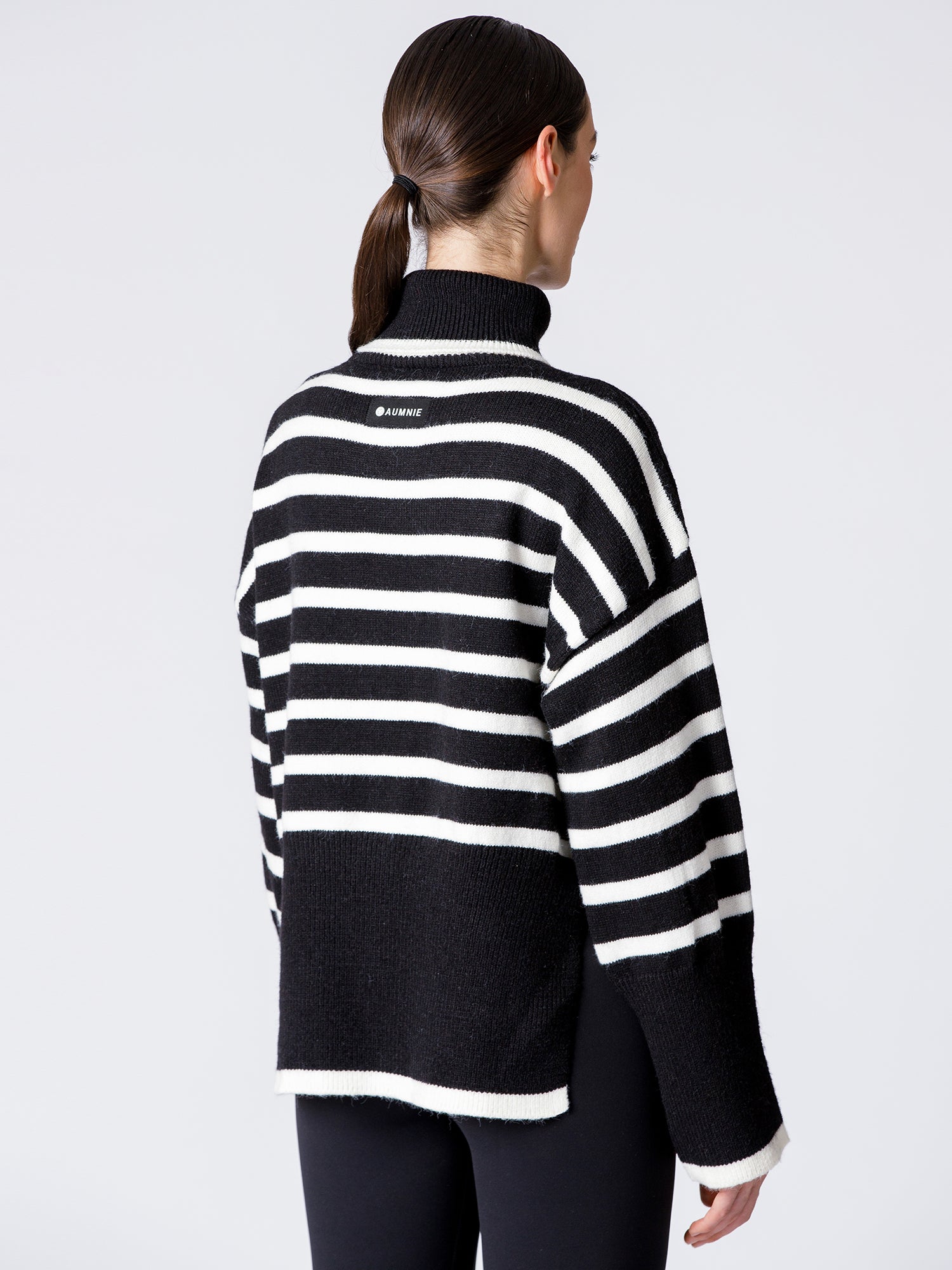 RELAXED STRIPED TURTLENECK SWEATER, BLACK/WHITE