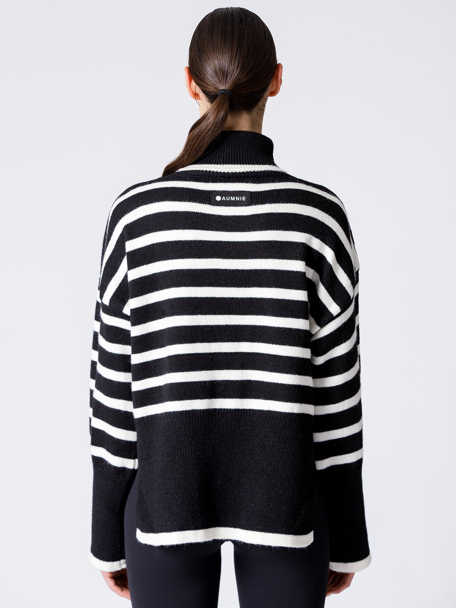 RELAXED STRIPED TURTLENECK SWEATER, BLACK/WHITE