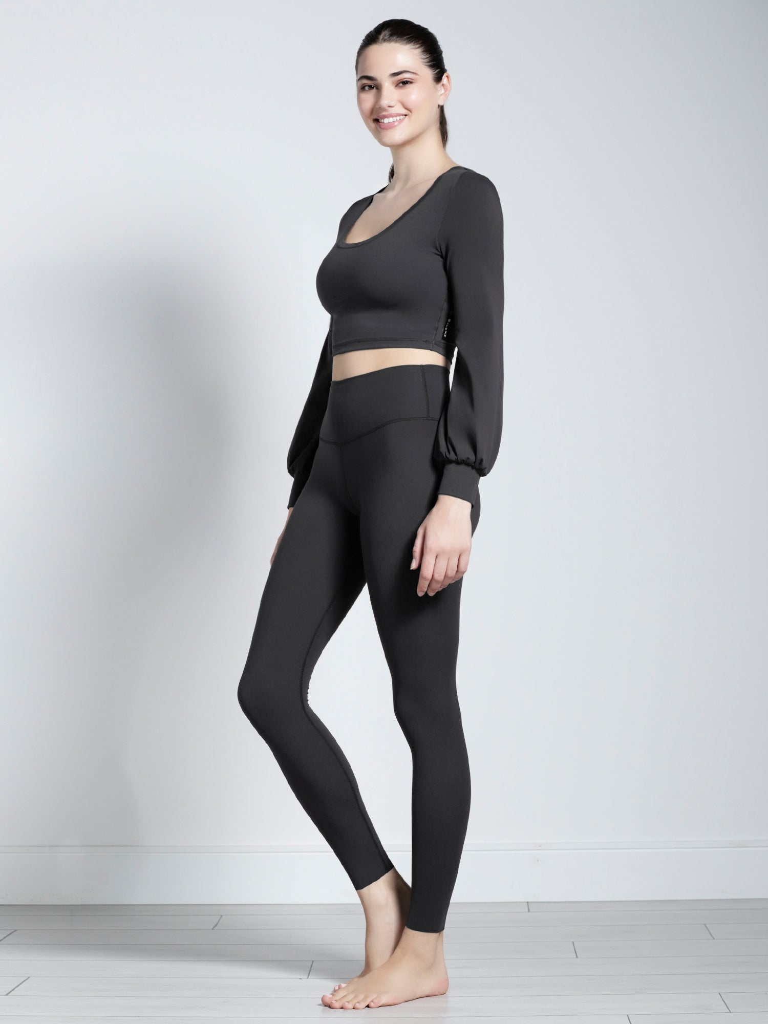 PUFF SLEEVE CROPPED TOP, LIMESTONE