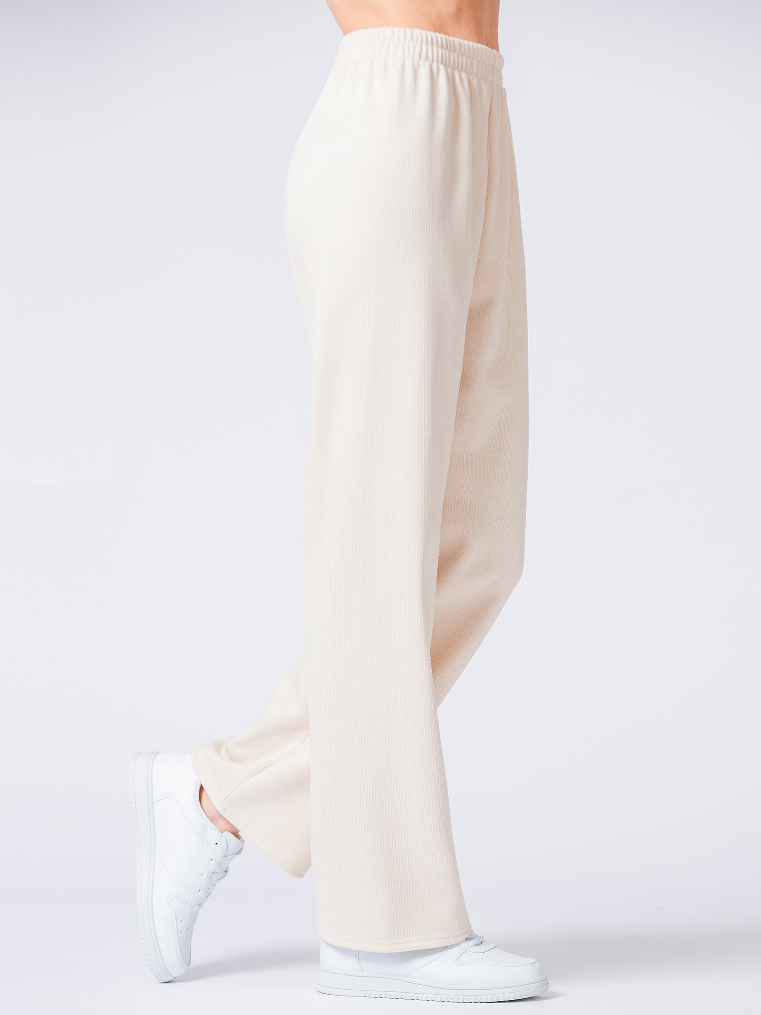 RIBBED HIGH WAIST WINTER FLEECE WIDE LEG SWEATPANTS