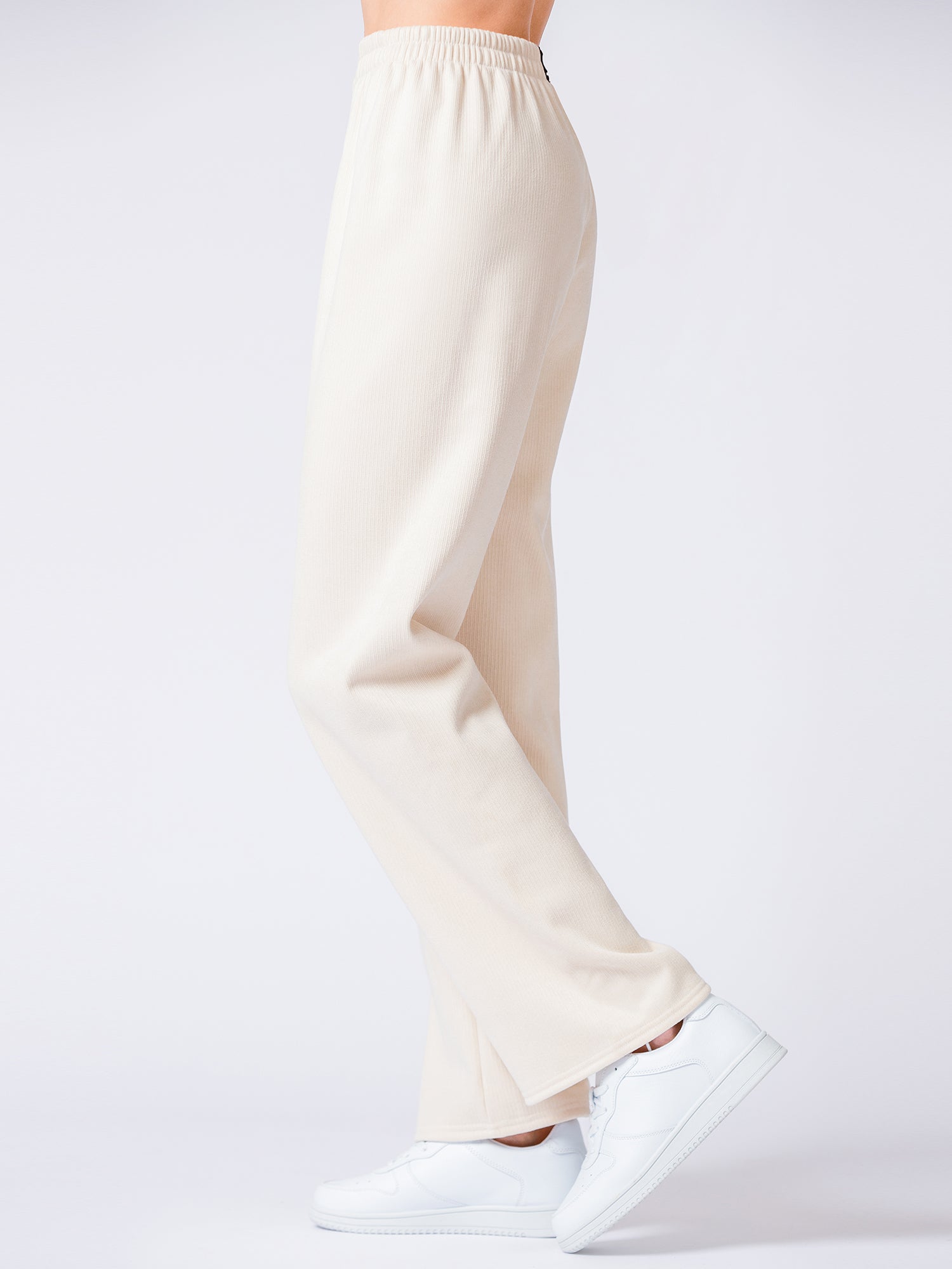 RIBBED HIGH WAIST WINTER FLEECE WIDE LEG SWEATPANTS