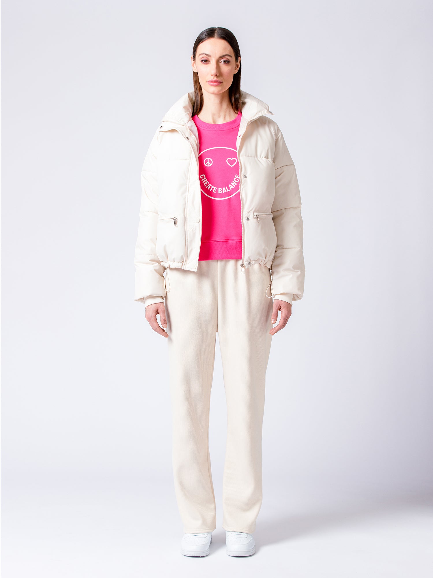 RIBBED HIGH WAIST WINTER FLEECE WIDE LEG SWEATPANTS