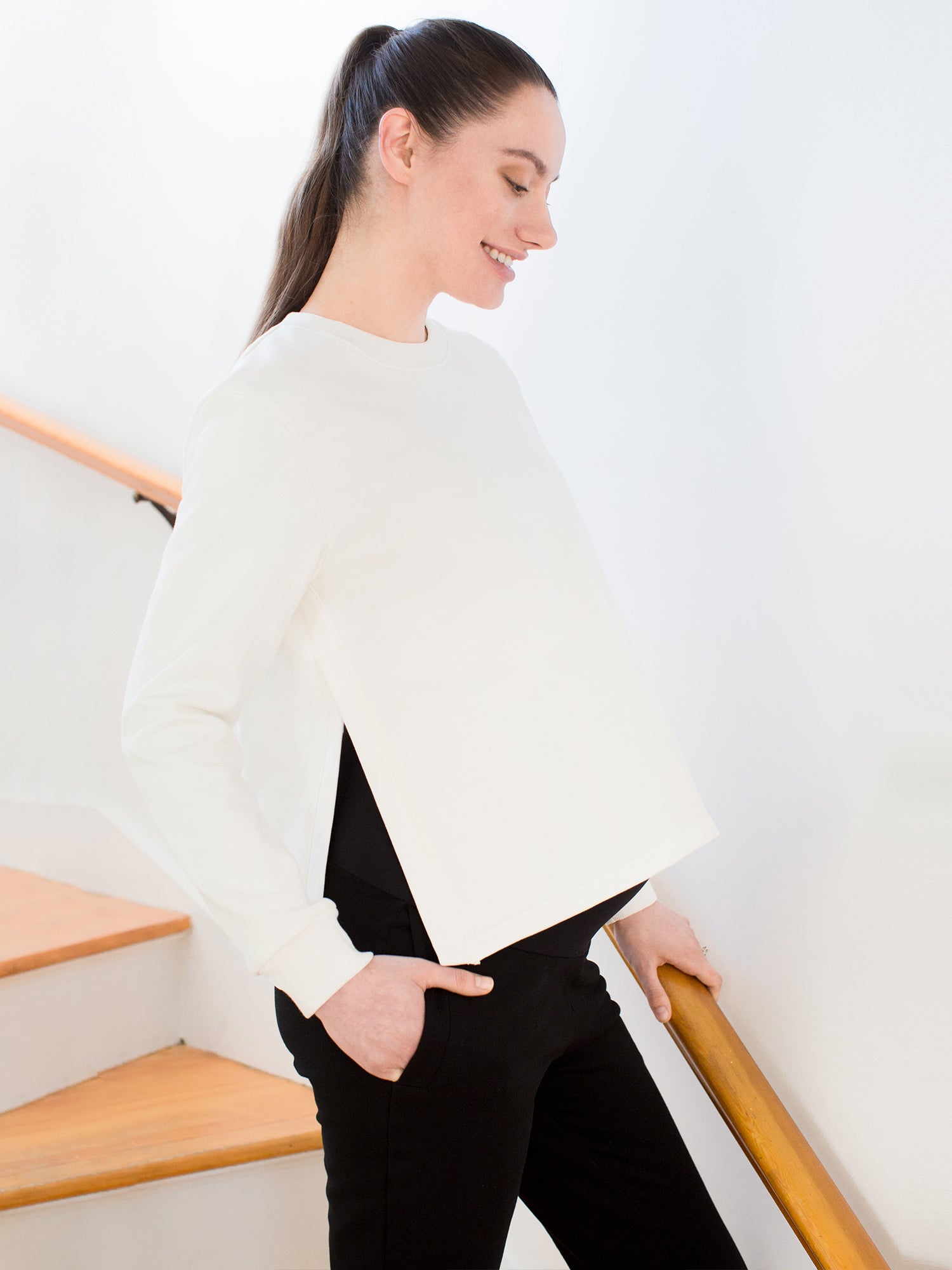 MATERNITY SIDESPLIT SWEATSHIRT, WHITE
