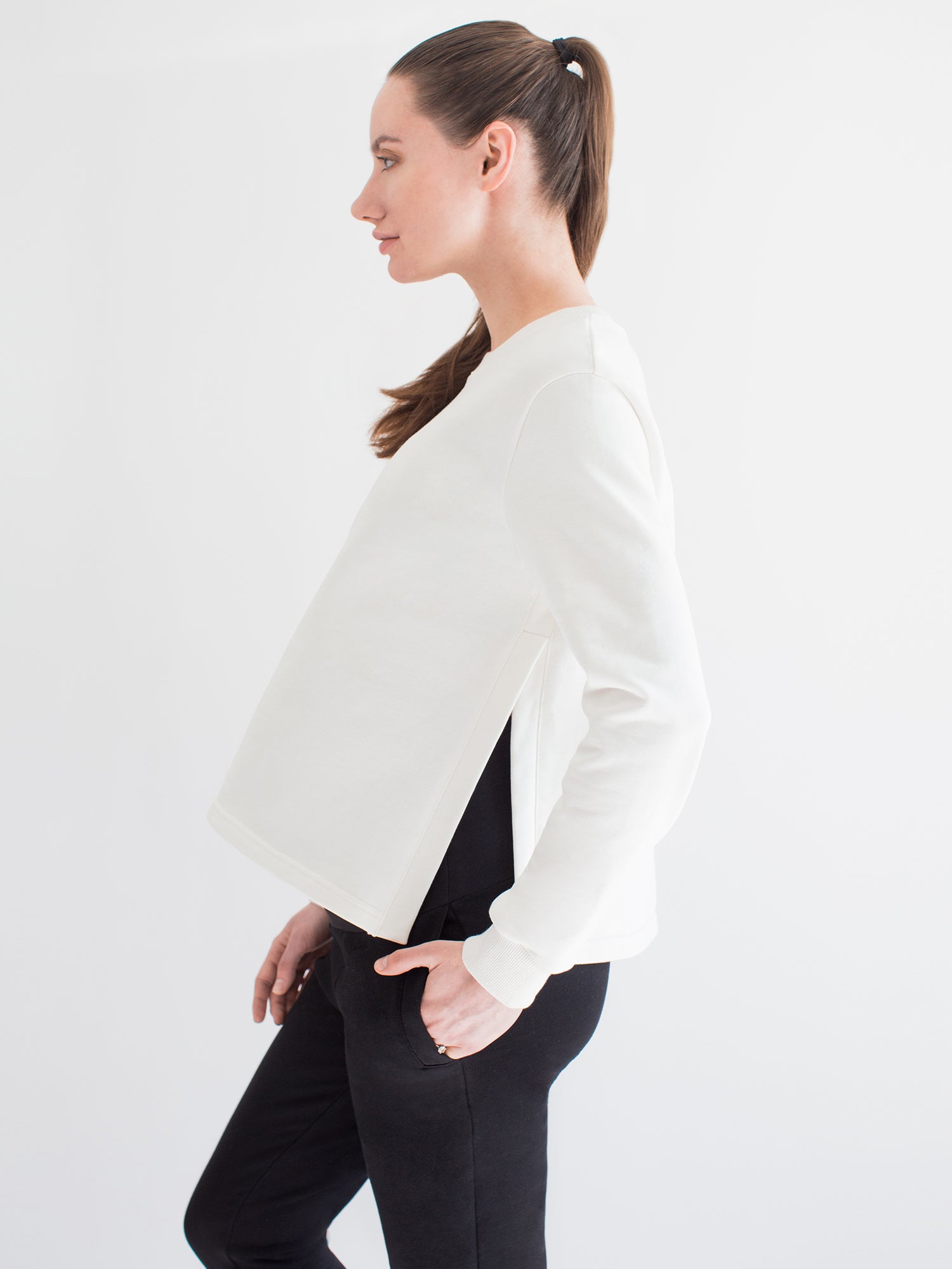 MATERNITY SIDESPLIT SWEATSHIRT, WHITE