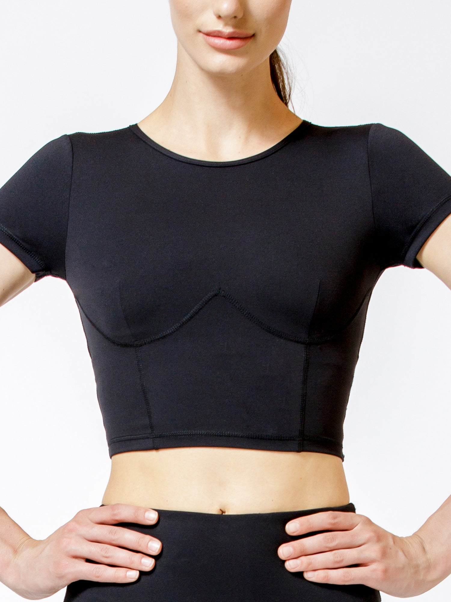 MESH BACK CROPPED TEE, BLACK/BLACK MESH