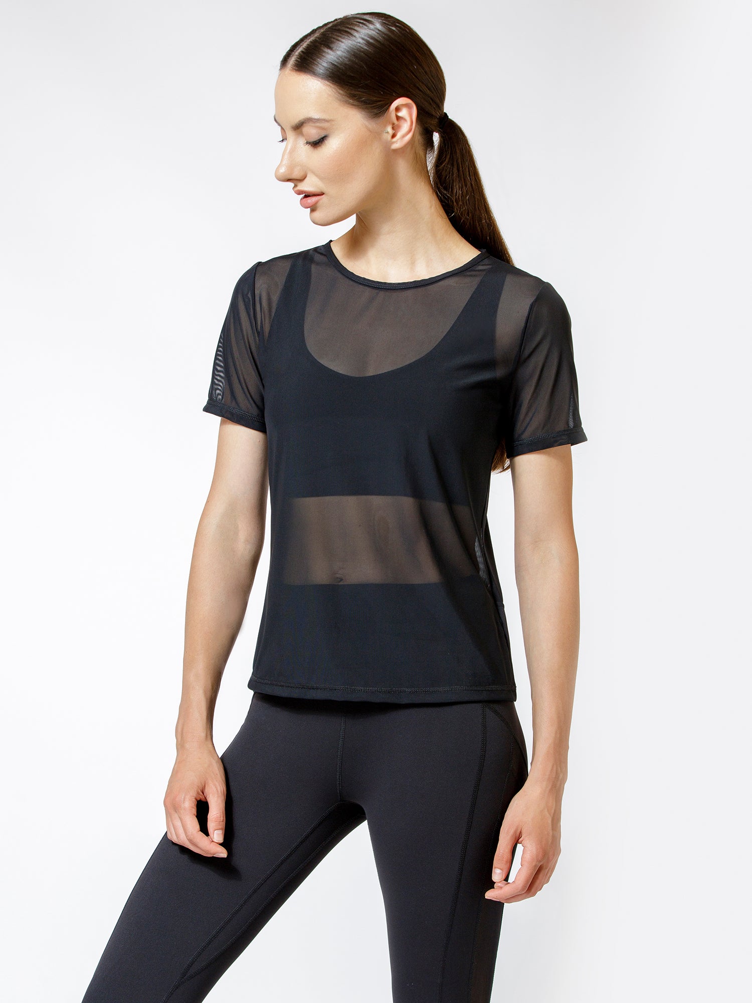 FITTED MESH TEE, BLACK MESH