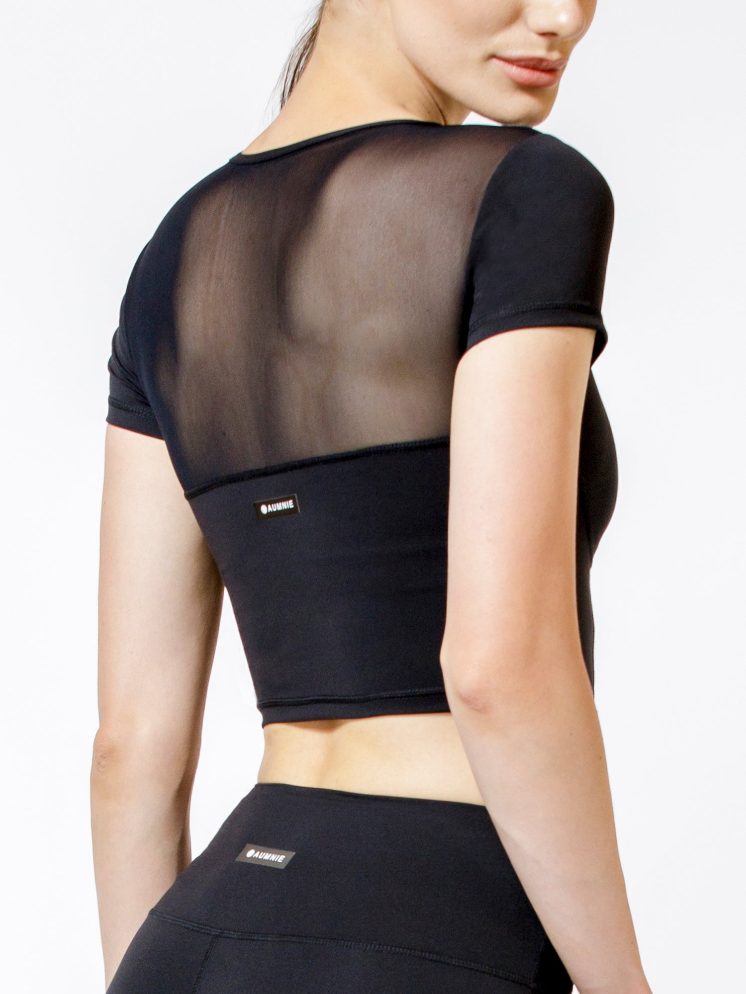 MESH BACK CROPPED TEE, BLACK/BLACK MESH