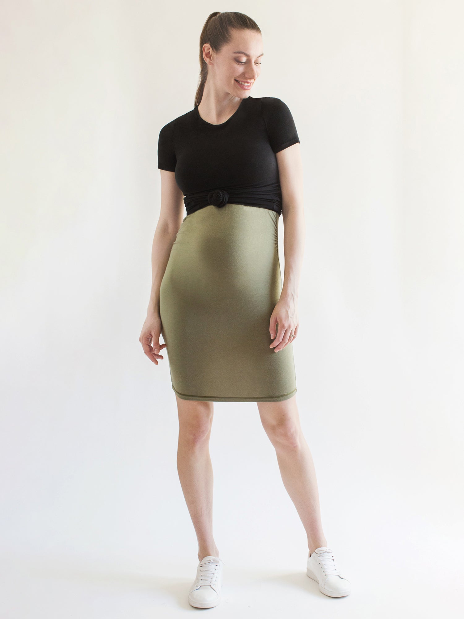 MATERNITY SOFT STRETCH SLEEVELESS MIDI DRESS, SAGE
