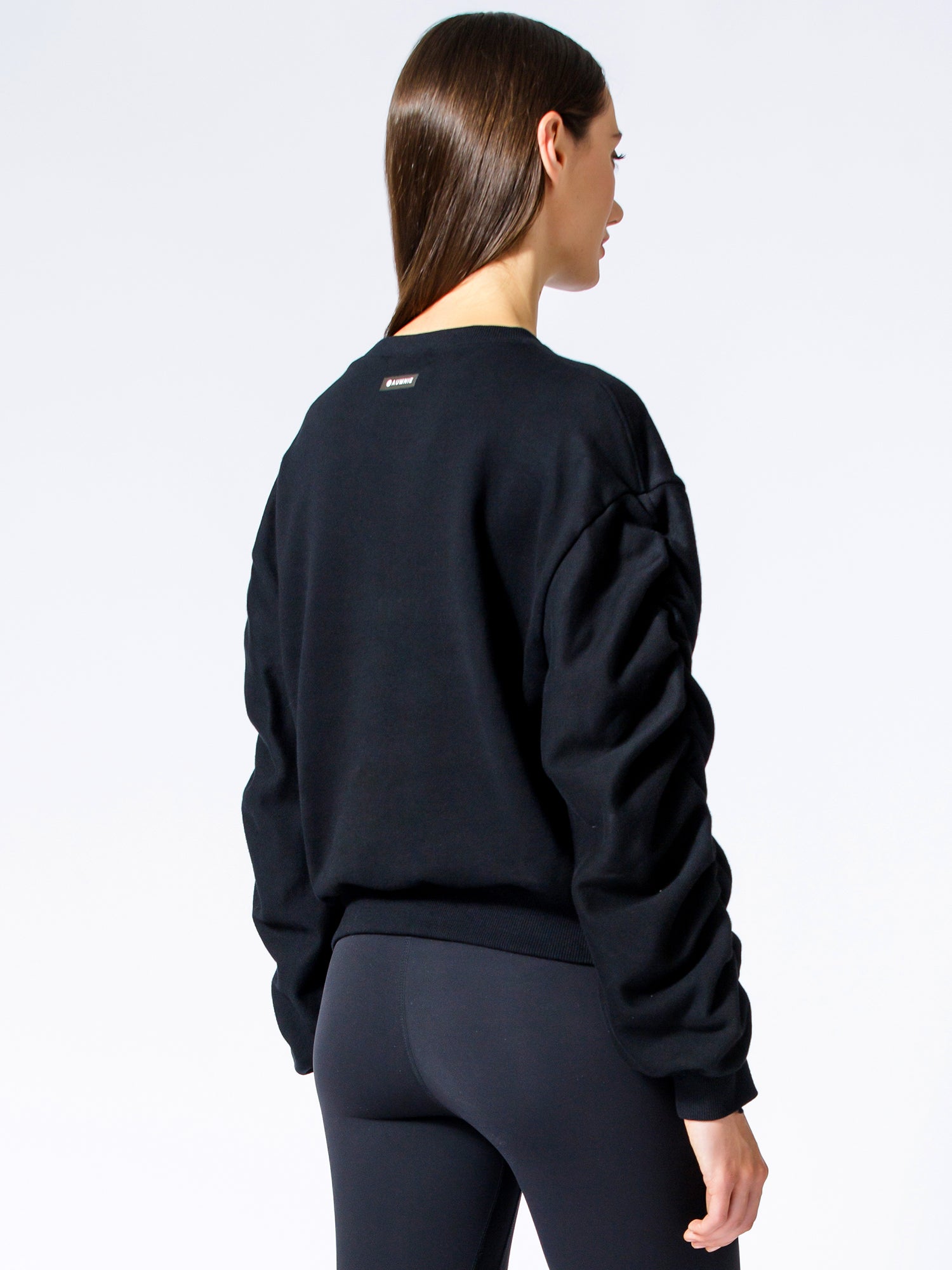 RUCHED RUNWAY SWEATSHIRT, BLACK