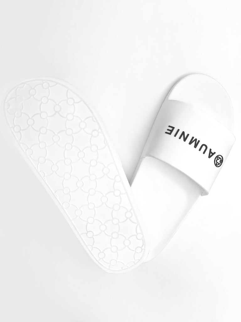 AUMNIE LOGO SLIDE SANDALS, WHITE