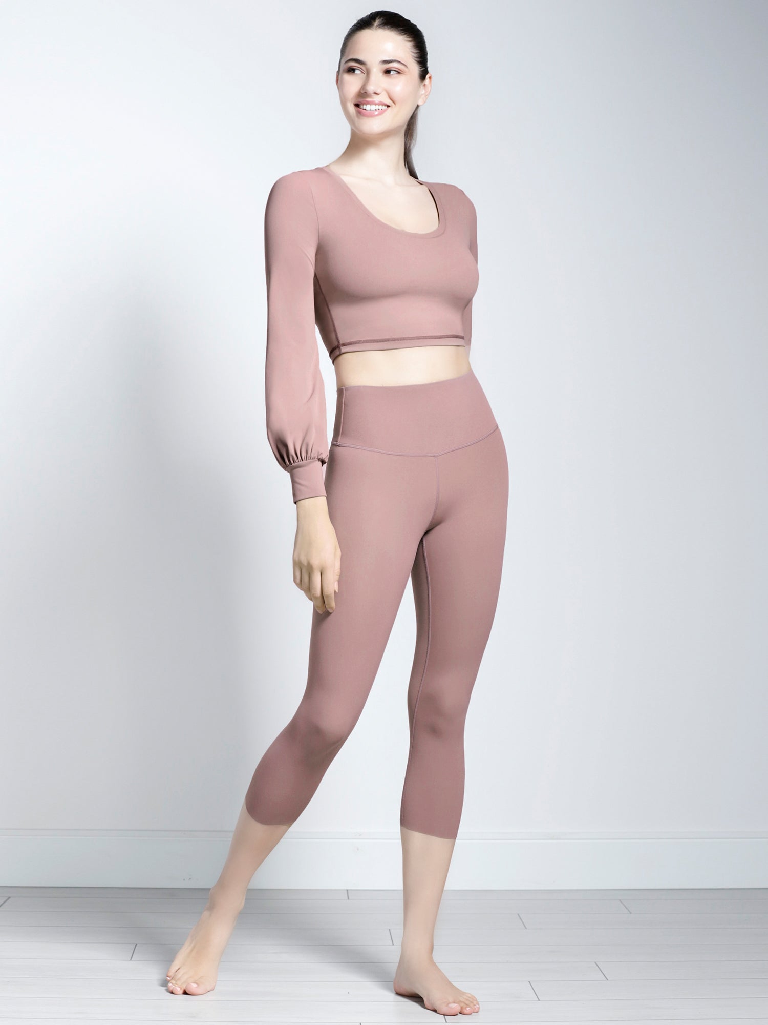 PUFF SLEEVE CROPPED TOP, ASH MAUVE