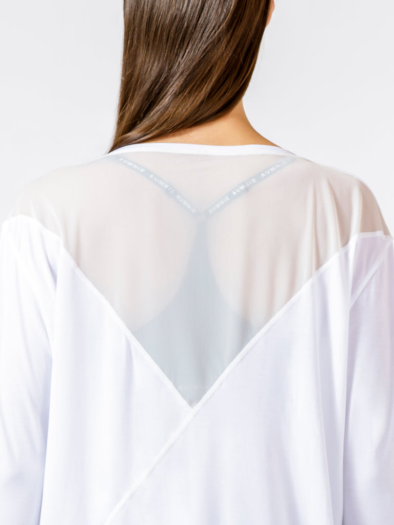 MESH BACK RELAXED TEE, WHITE/WHITE MESH