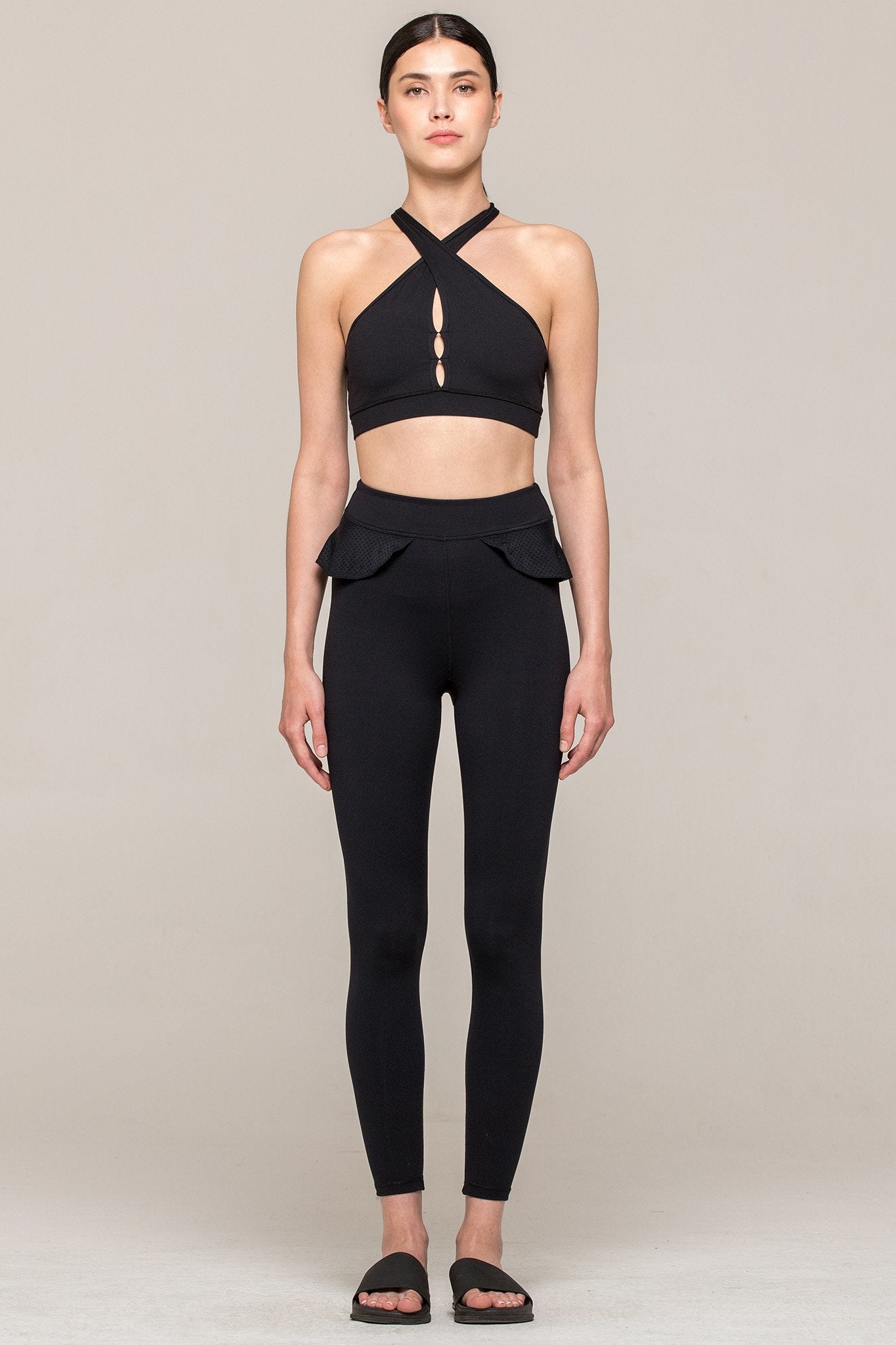 LILY ANKLE CROPS, BLACK/PERFORATED BLACK