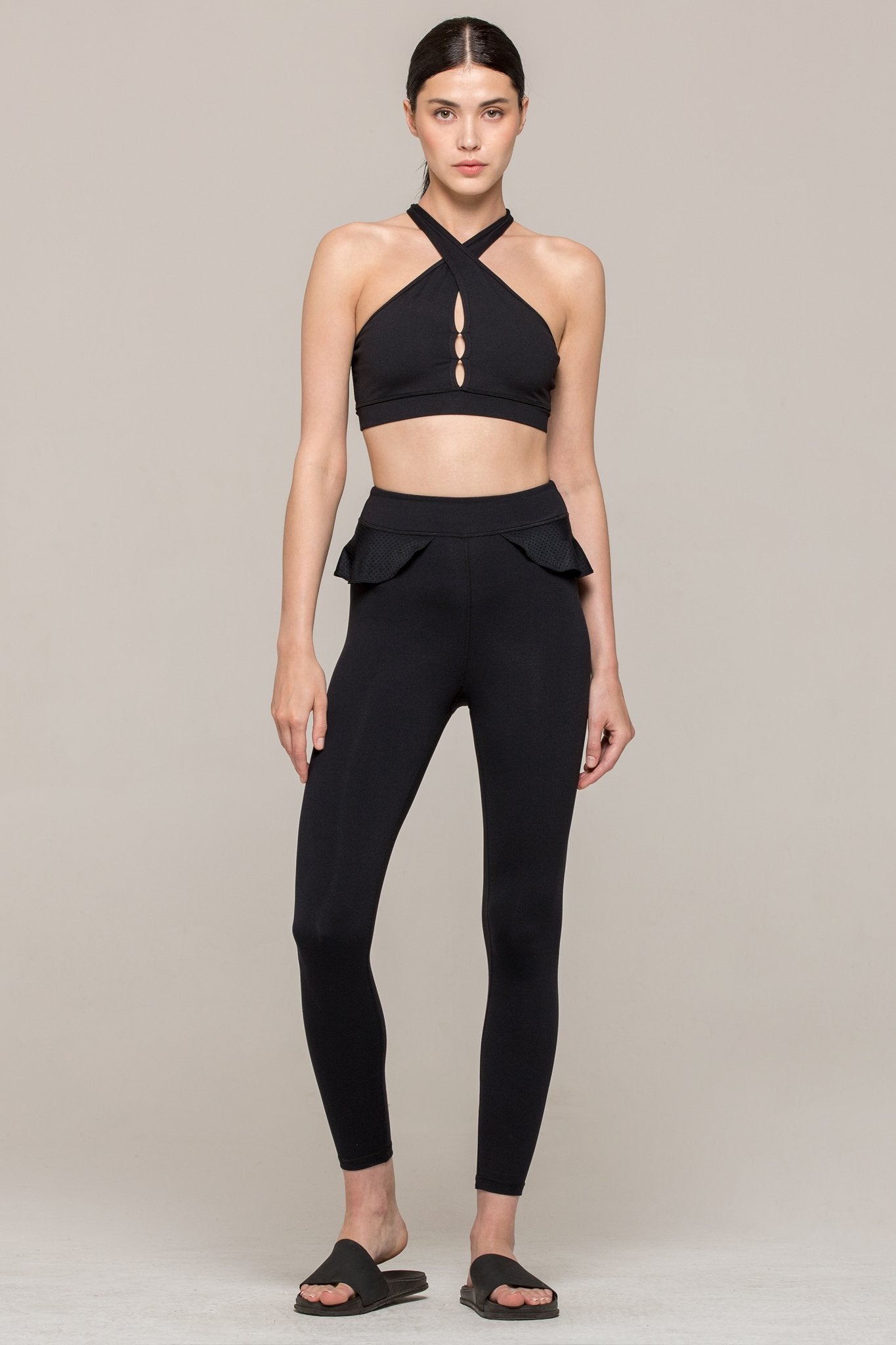 LILY ANKLE CROPS, BLACK/PERFORATED BLACK
