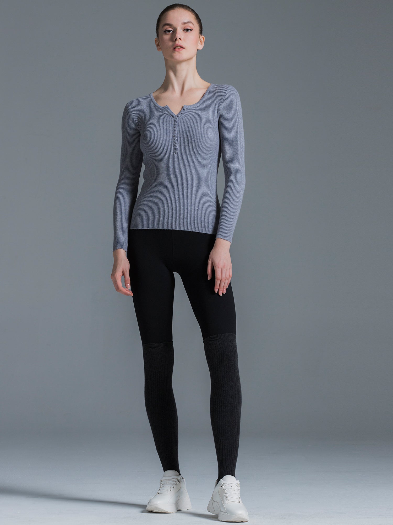 RIBBED HENLEY TEE, GREY