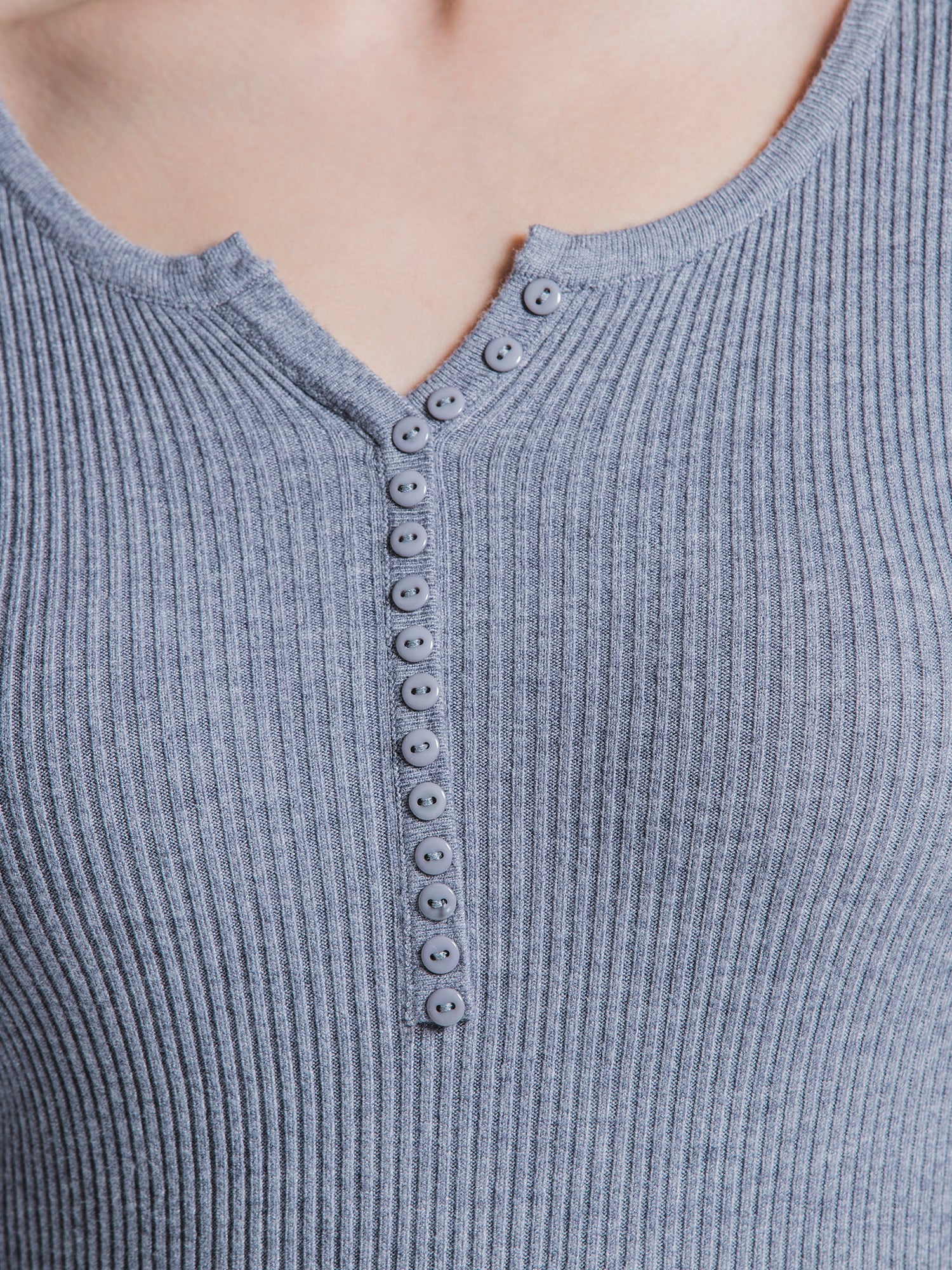 RIBBED HENLEY TEE, GREY