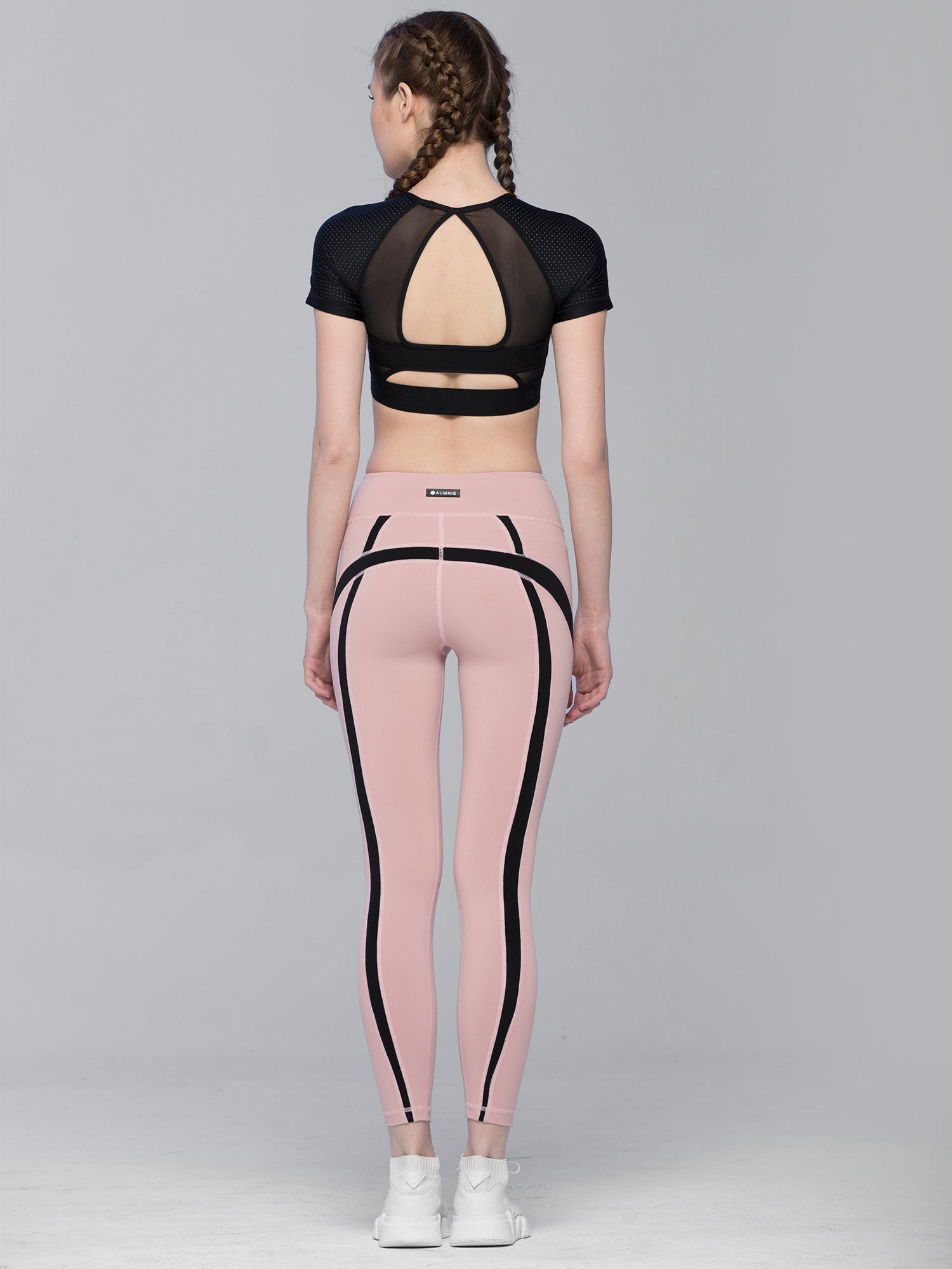 INTENSITY CROPPED TEE , BLUSH/BLACK MESH