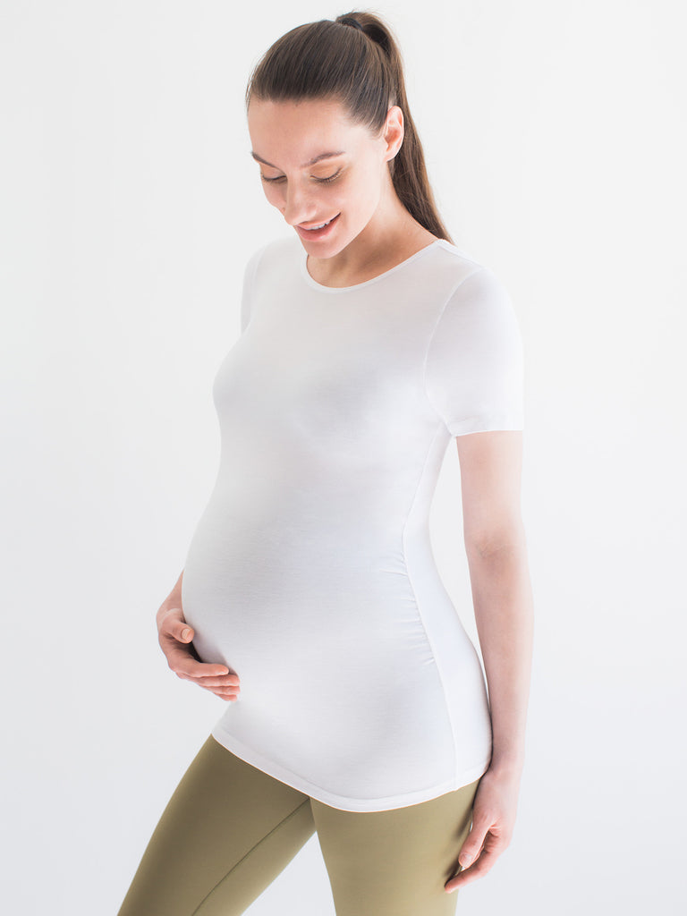 MATERNITY SOFT STRETCH SHORT SLEEVE TEE,WHITE