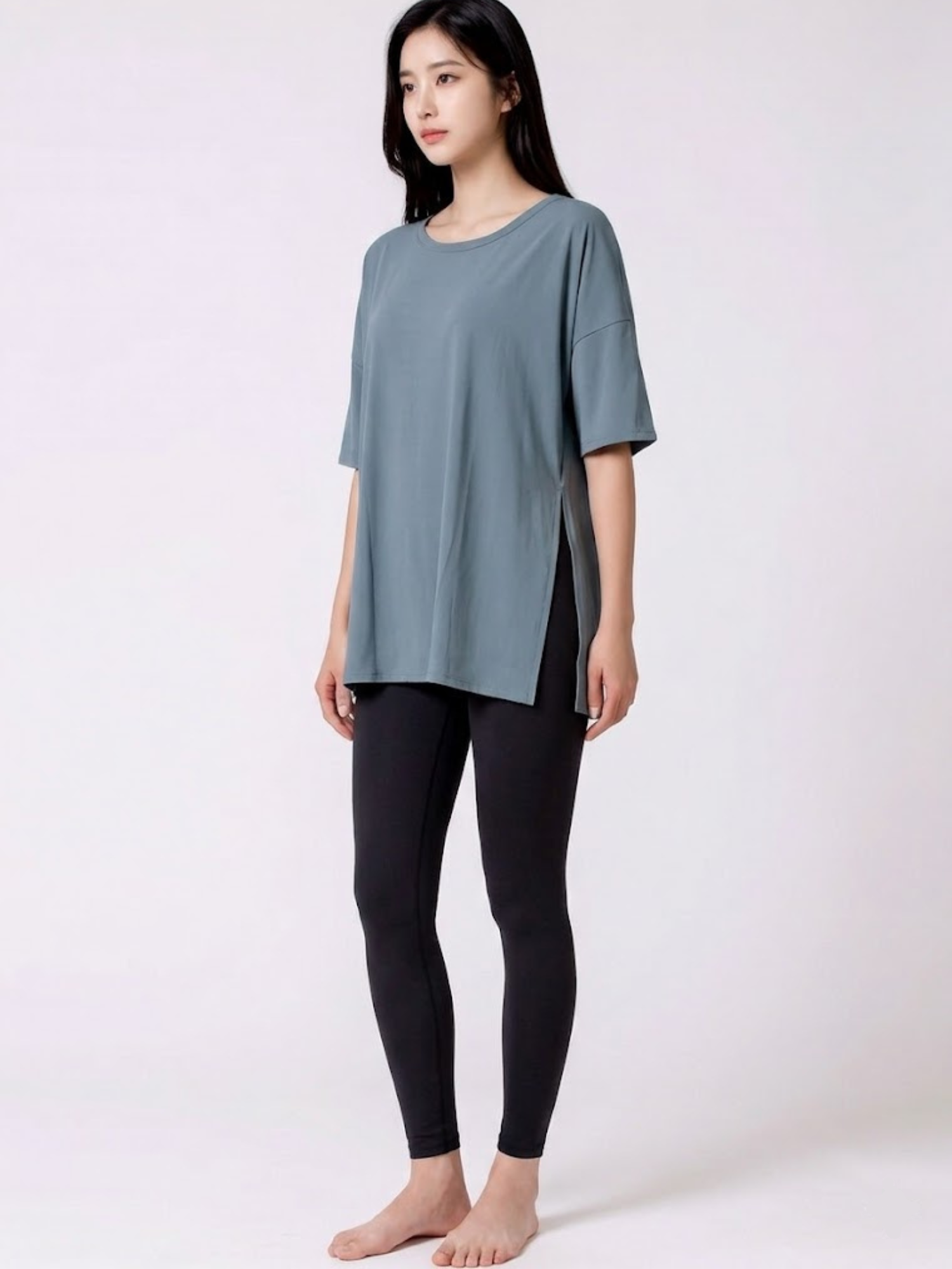 SIDE SPLIT MESH TEE, CHALCEDONY