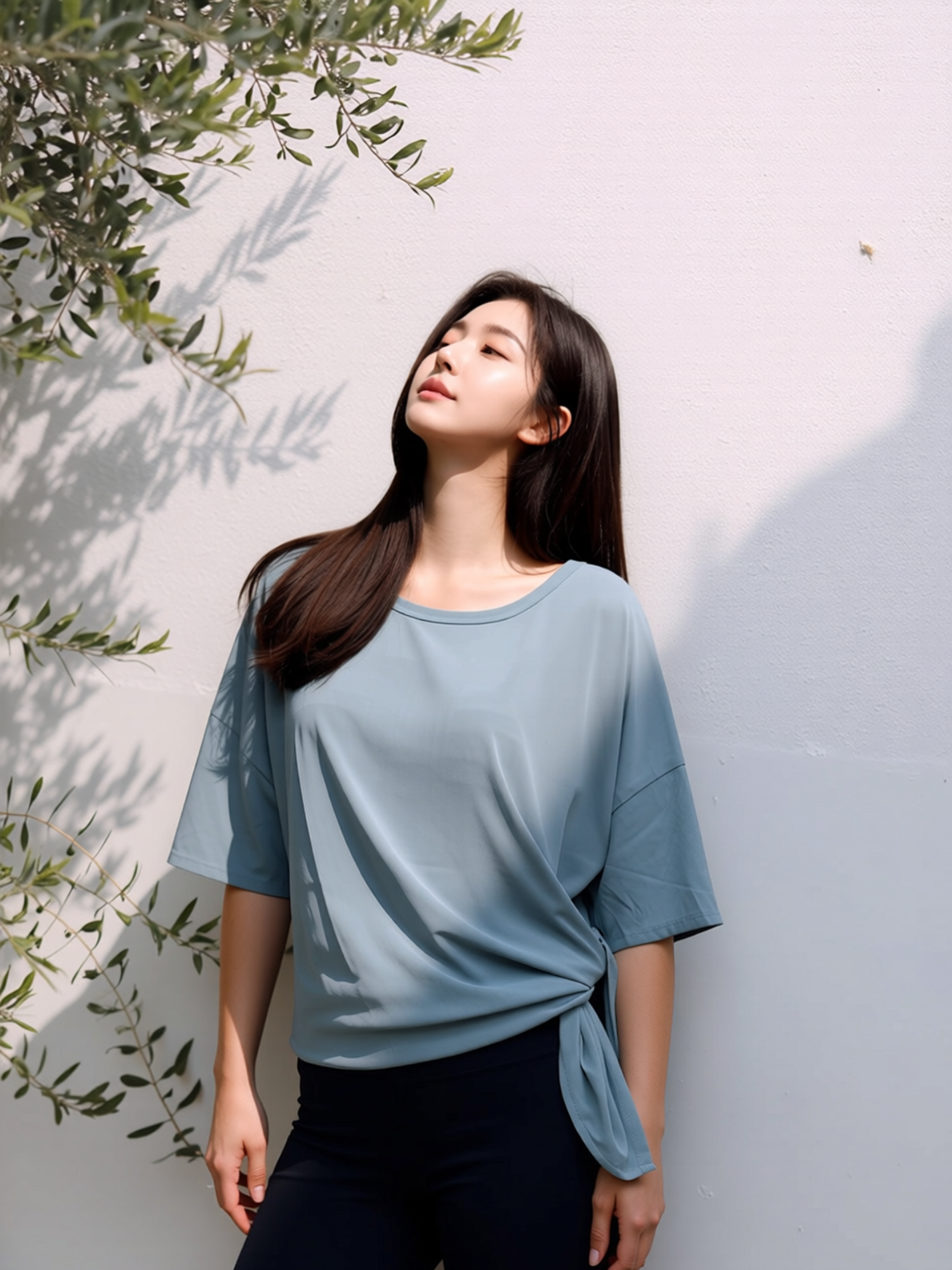 SIDE SPLIT MESH TEE, CHALCEDONY