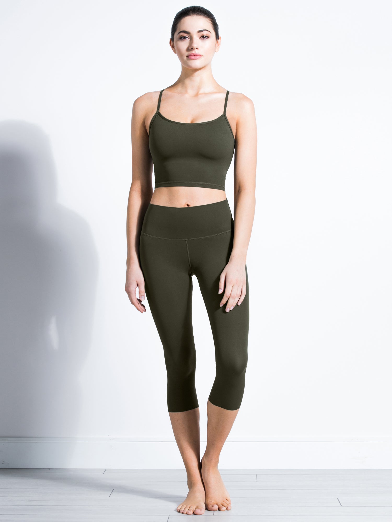 NUDE SHAPE HIGH WAIST CROPS, DARK GREEN