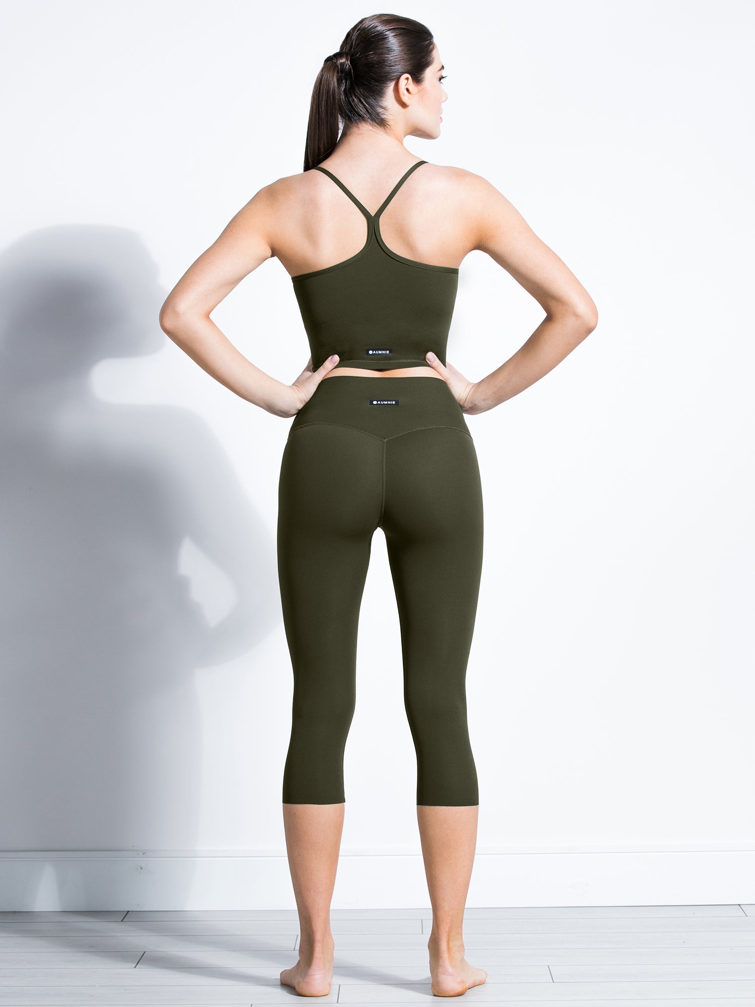 NUDE SHAPE HIGH WAIST CROPS, DARK GREEN