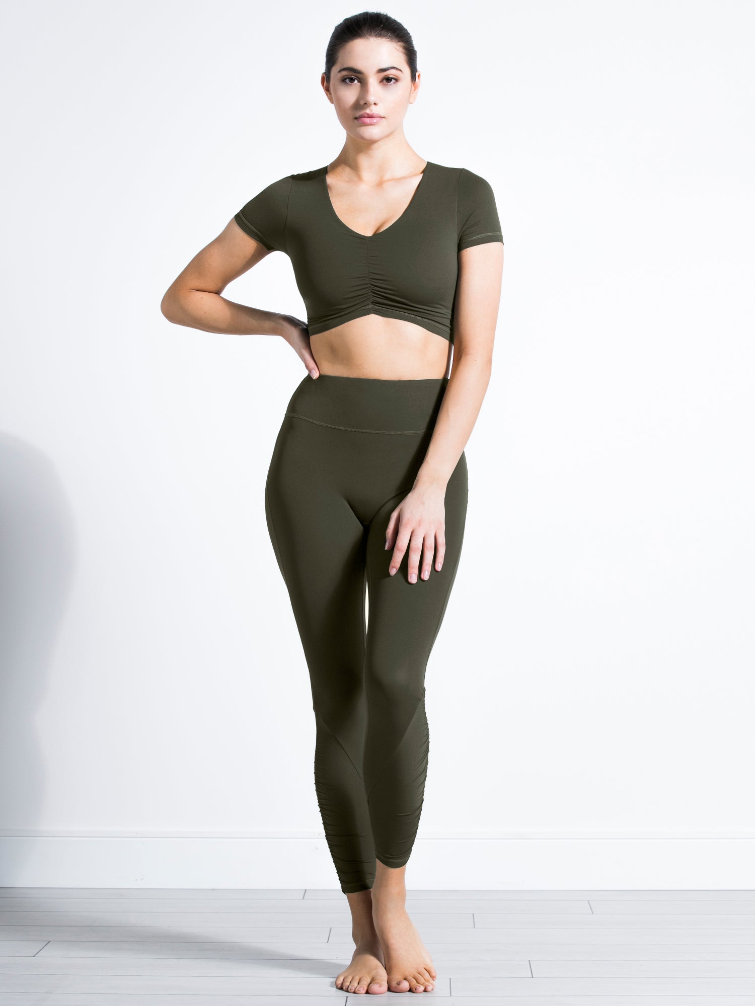 RUCHED NUDE PANTS, DARK GREEN