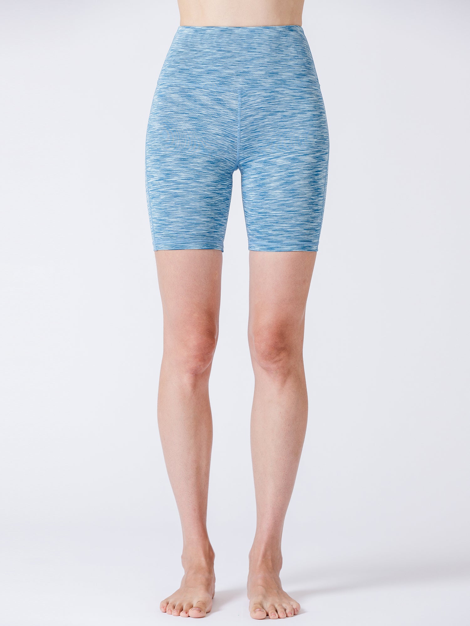 FLEX 6" HIGH WAIST SHORTS, LIGHT BLUE MELANGE