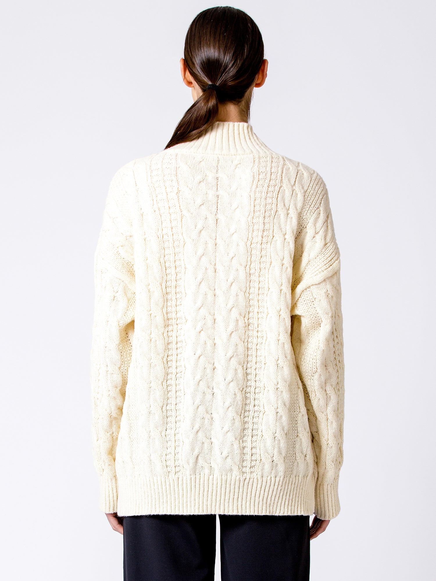 VINTAGE MOCK NECK OVERSIZED CABLE KNIT SWEATER, CREAM