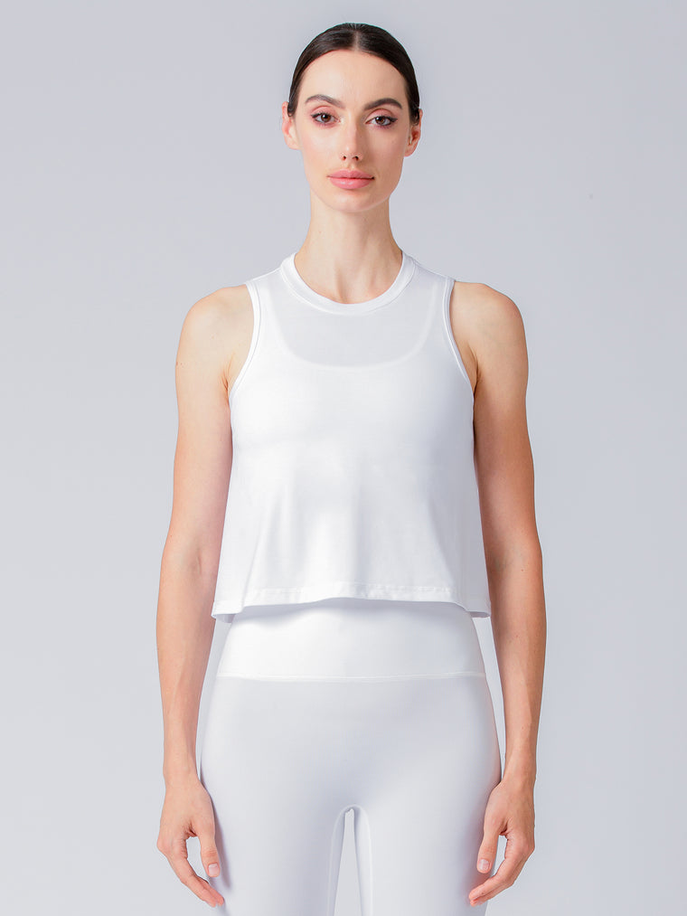 LOOSE CROPPED MUSCLE TANK, WHITE