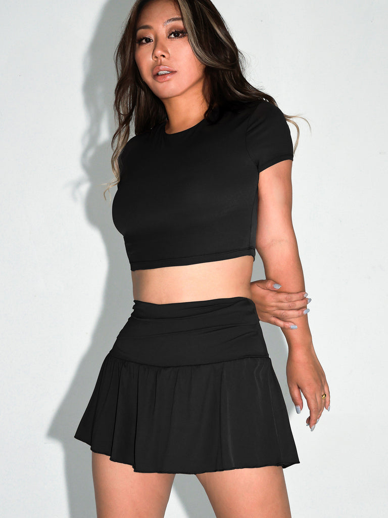 BALLET FLOW SKIRT W/SHORTS,BLACK