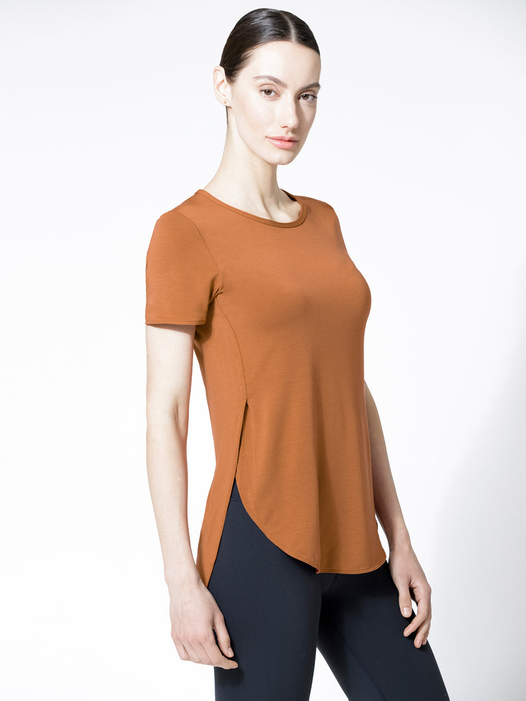 HI LO SPLIT SIDE TEE, BRONZE