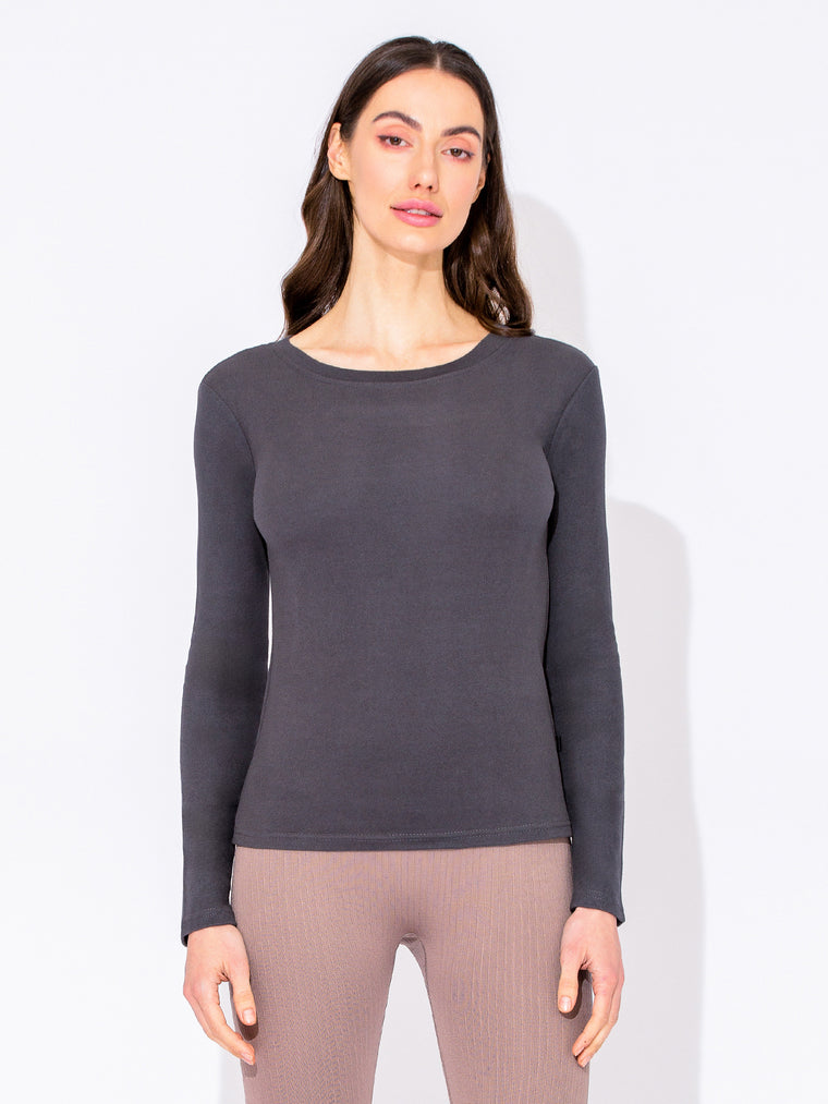 THERMAL FLEECE LONG SLEEVE TOP,Dark Grey