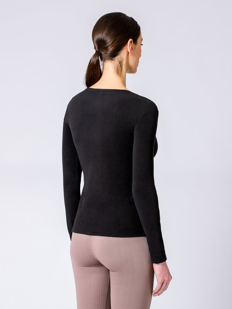 THERMAL FLEECE LONG SLEEVE TOP,BLACK