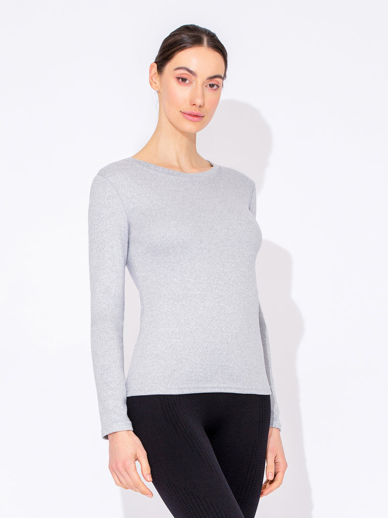 THERMAL FLEECE LONG SLEEVE TOP,LIGHT GREY