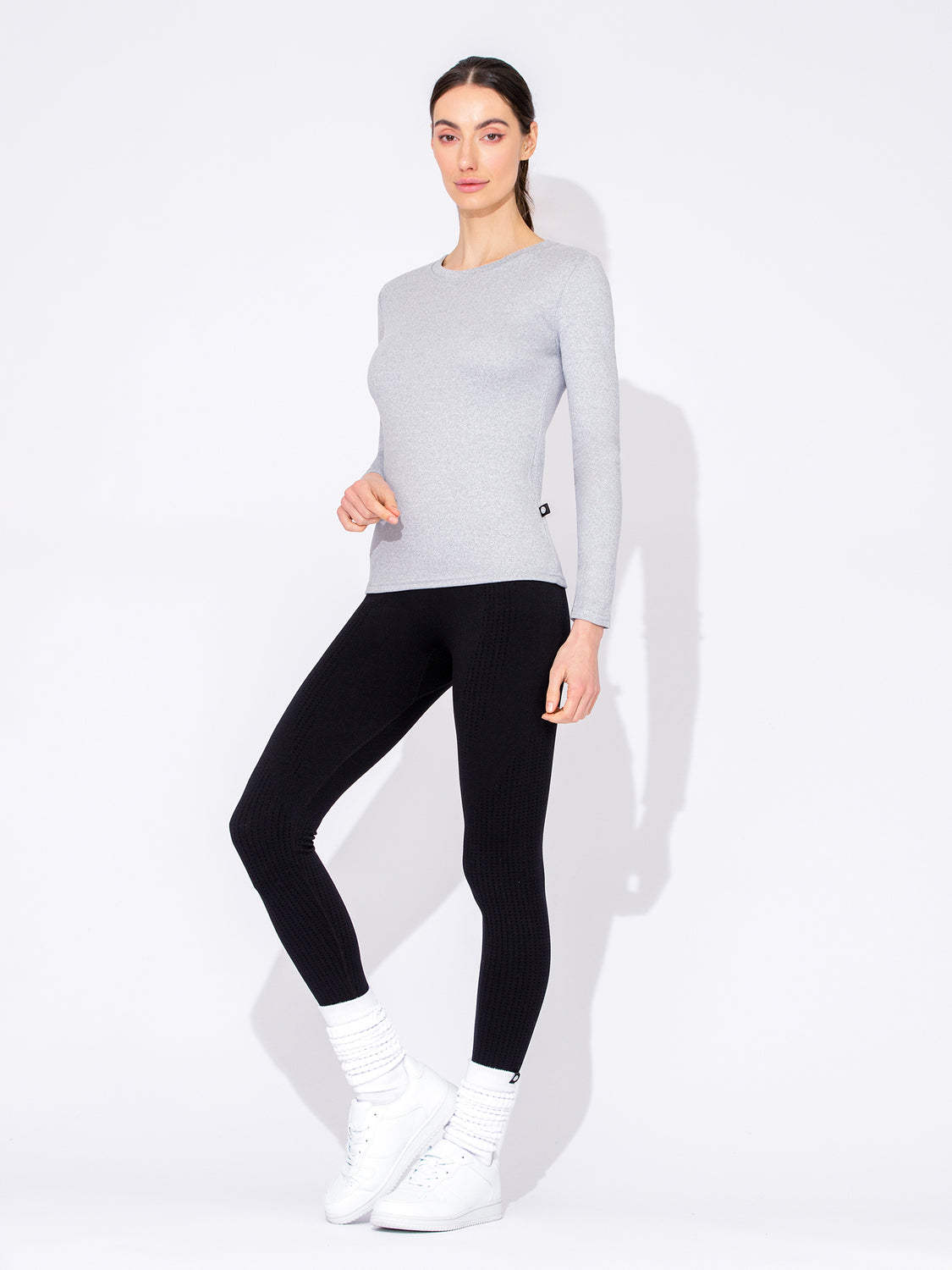 THERMAL FLEECE LONG SLEEVE TOP,LIGHT GREY