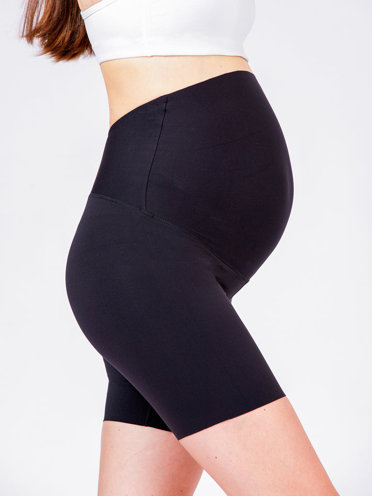 OVER THE BUMP MATERNITY NUDE SHAPE 6" SHORTS, BLACK