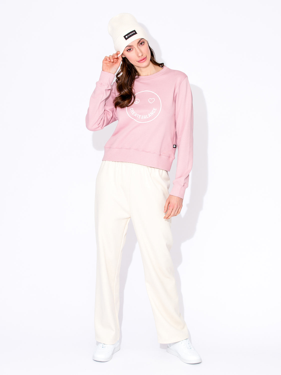 RIBBED HIGH WAIST WINTER FLEECE WIDE LEG SWEATPANTS, OATMEAL