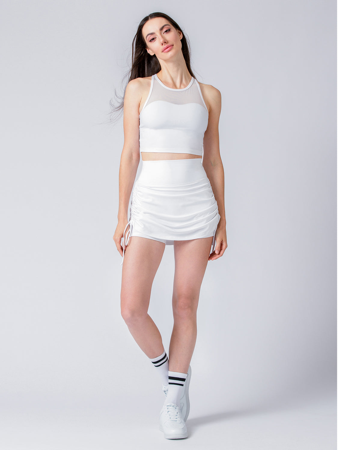 LABRYINTH CROPPED TANK, WHITE/WHITE MESH