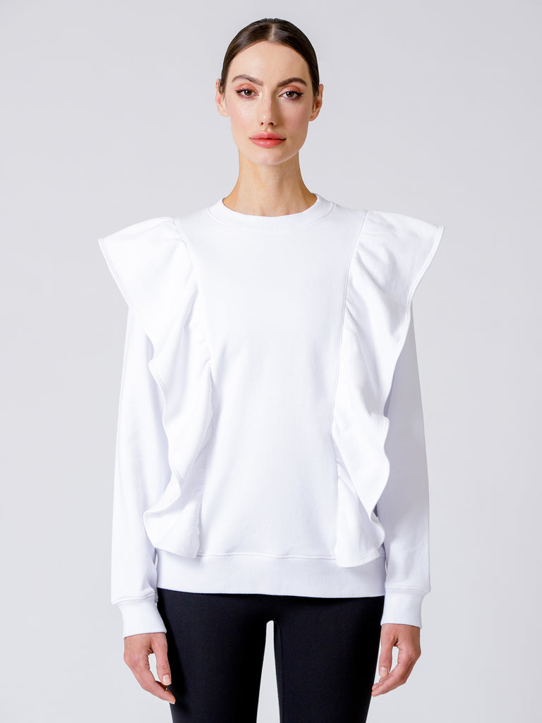 EMPOWER RUFFLED SWEATSHIRT, WHITE