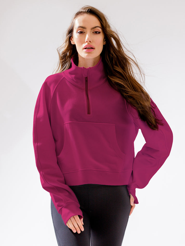 COLLARED HALF ZIP RELAXED SWEATSHIRT, WILDBERRY