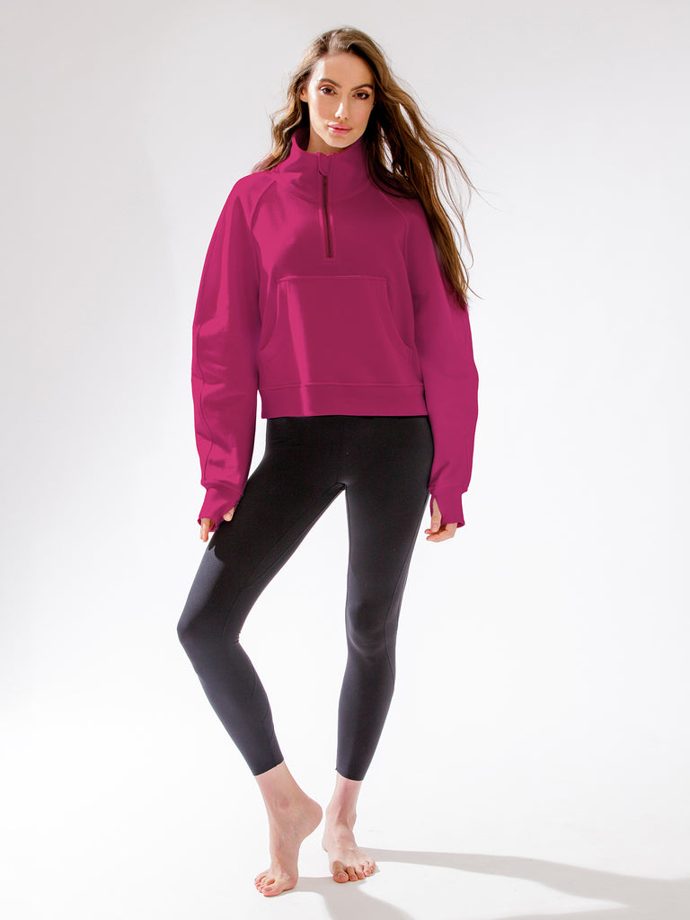 COLLARED HALF ZIP RELAXED SWEATSHIRT, WILDBERRY