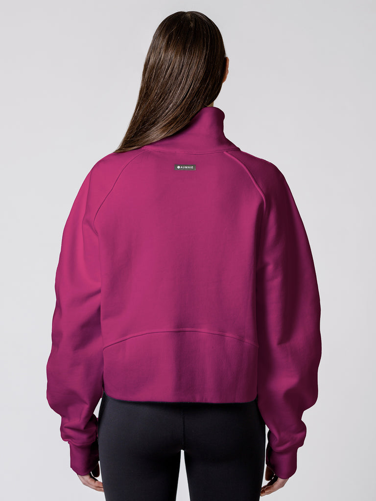 COLLARED HALF ZIP RELAXED SWEATSHIRT, WILDBERRY