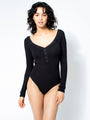 RIBBED BODYSUIT, BLACK