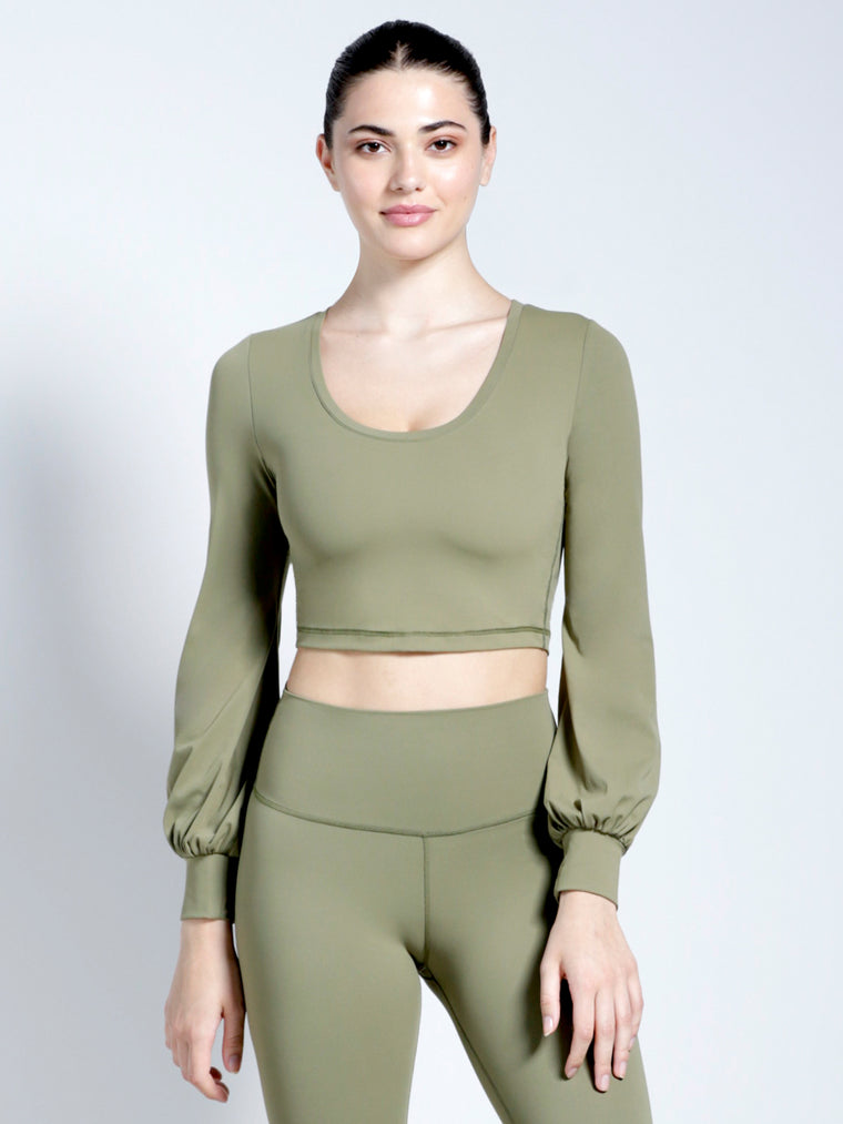 PUFF SLEEVE CROPPED TOP, SAGE