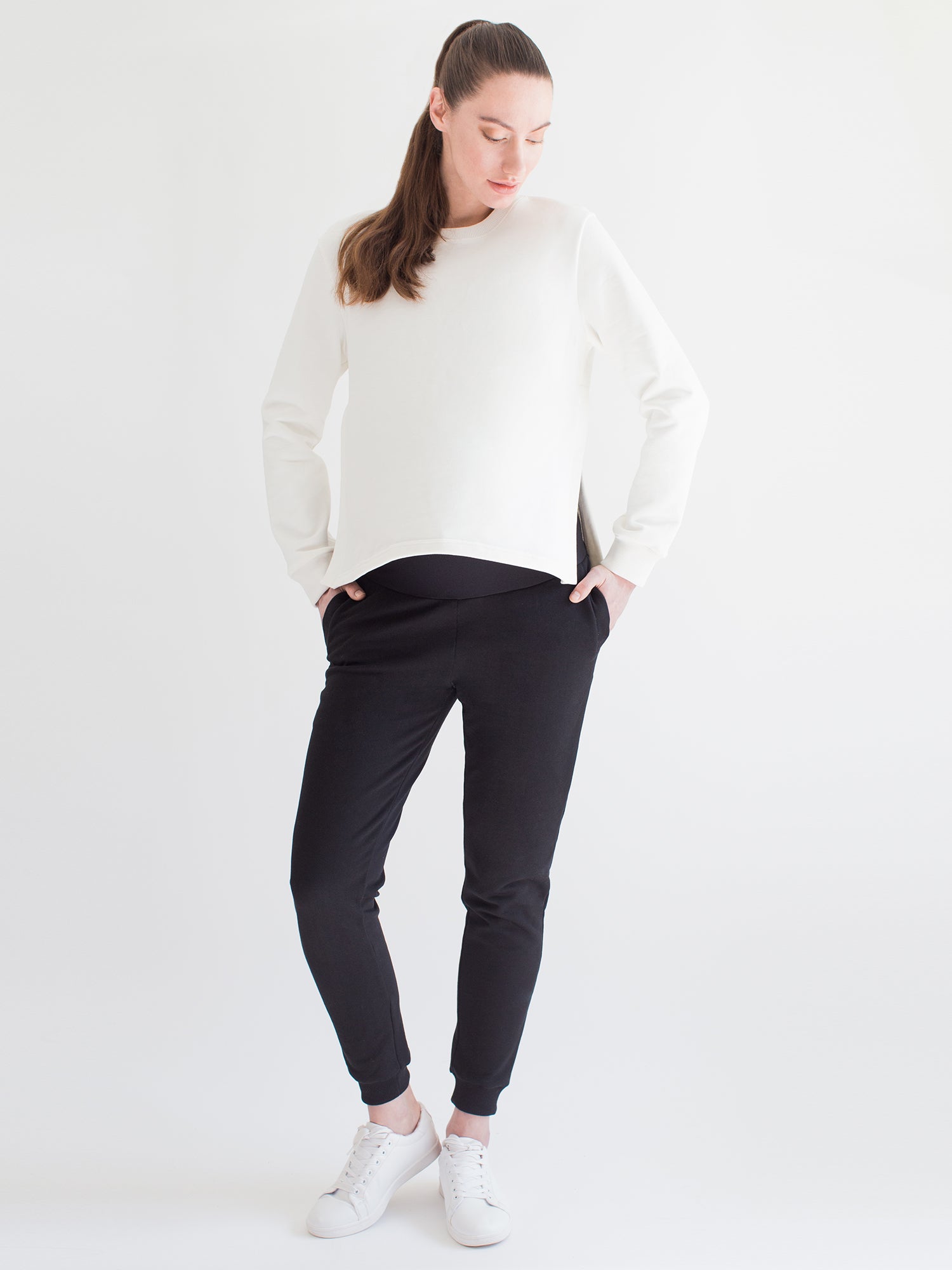 MATERNITY SIDESPLIT SWEATSHIRT, WHITE