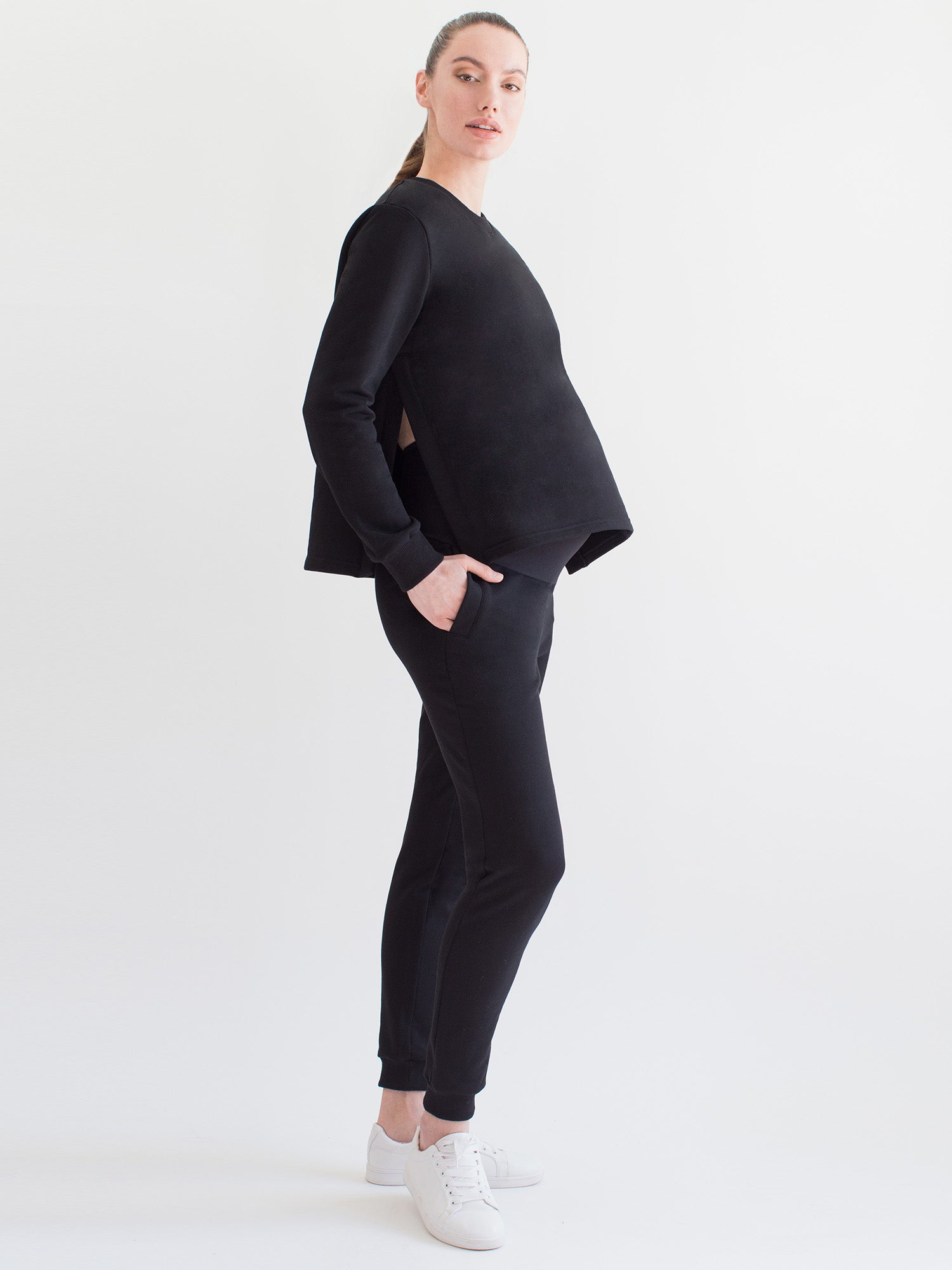 MATERNITY SIDESPLIT SWEATSHIRT, BLACK