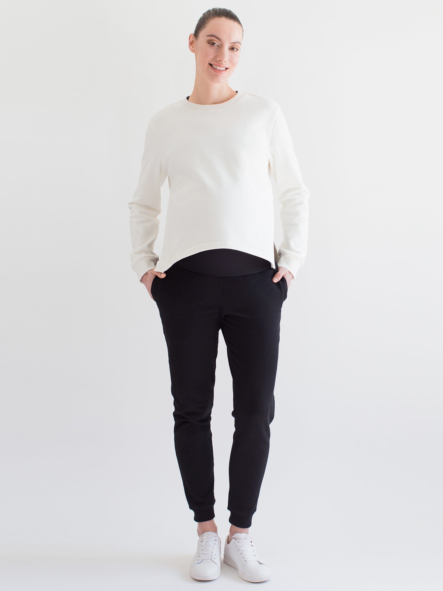 MATERNITY SIDESPLIT SWEATSHIRT, WHITE