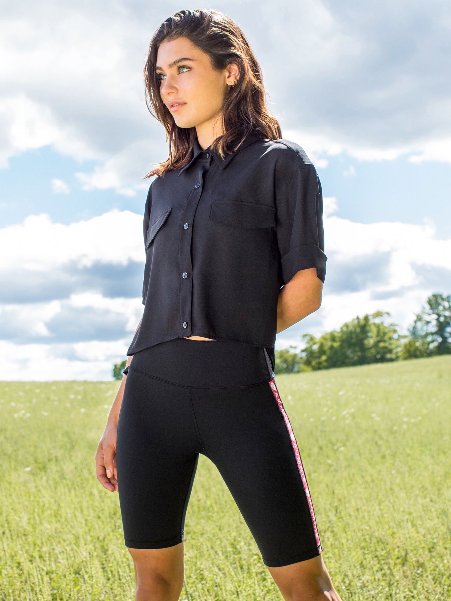 CROPPED CHIFFON BLOUSE, BLACK