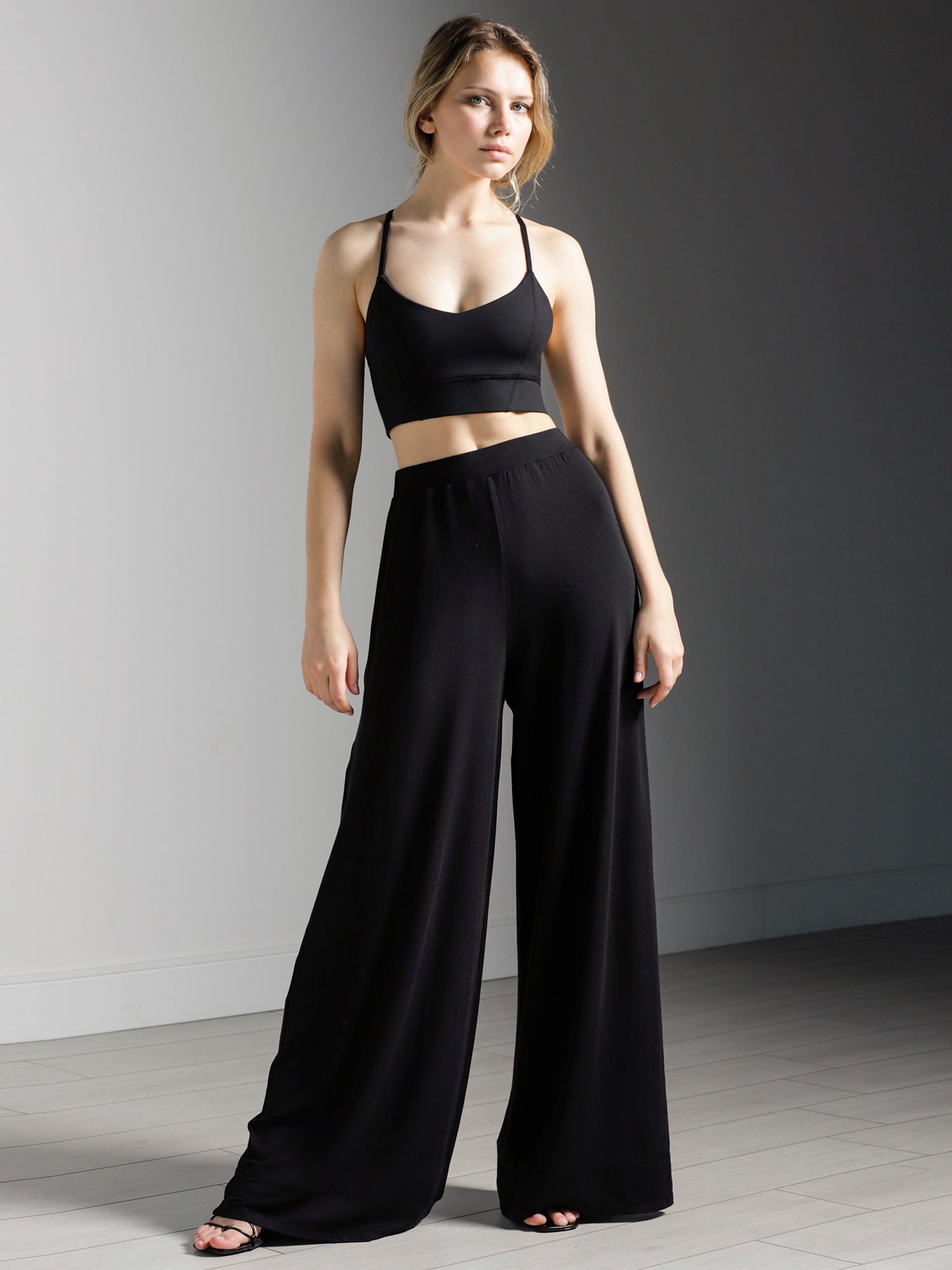 SOFT WIDE LEG PANTS, BLACK